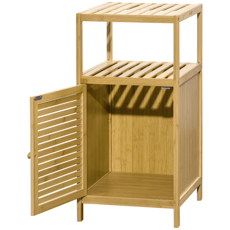 kleankin Dulap pentru Baie din Bambus cu Lamele și Dulap cu O Ușă, 33x36,5x67cm, Culoare Lemn Natural