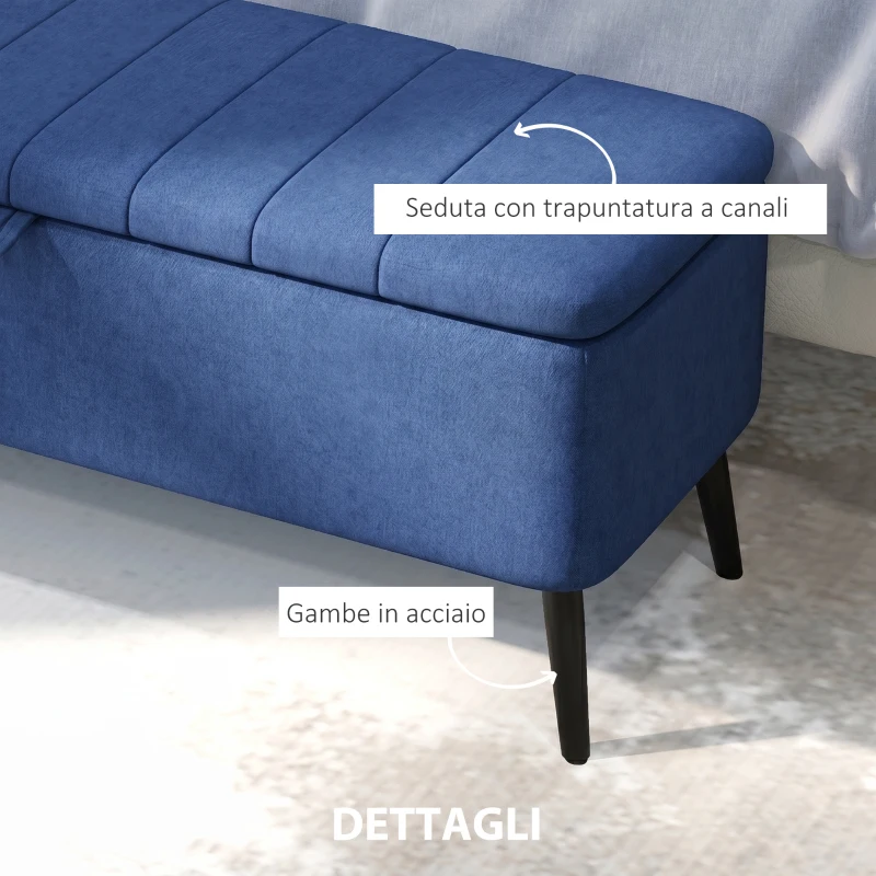 HOMCOM Panca Contenitore Pouf Poggiapiedi Imbottito, 102x40x44 cm, Blu Scuro