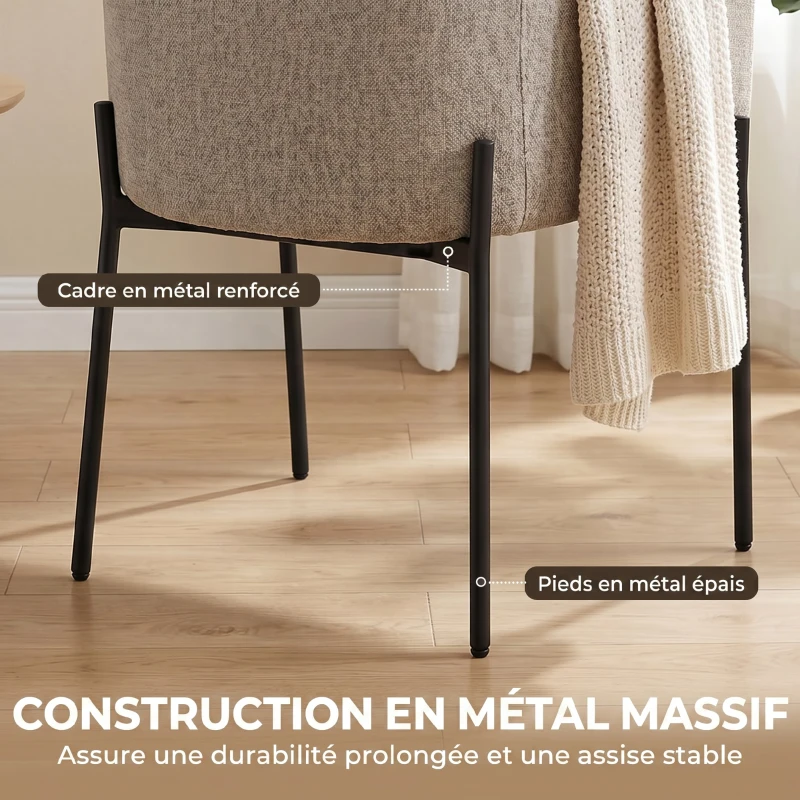 HOMCOM Fauteuil Salon, Fauteuil d'Appoint Rembourré en Chenille avec Dossier Courbé et Accoudoirs, Pieds en Métal, Marron Clair