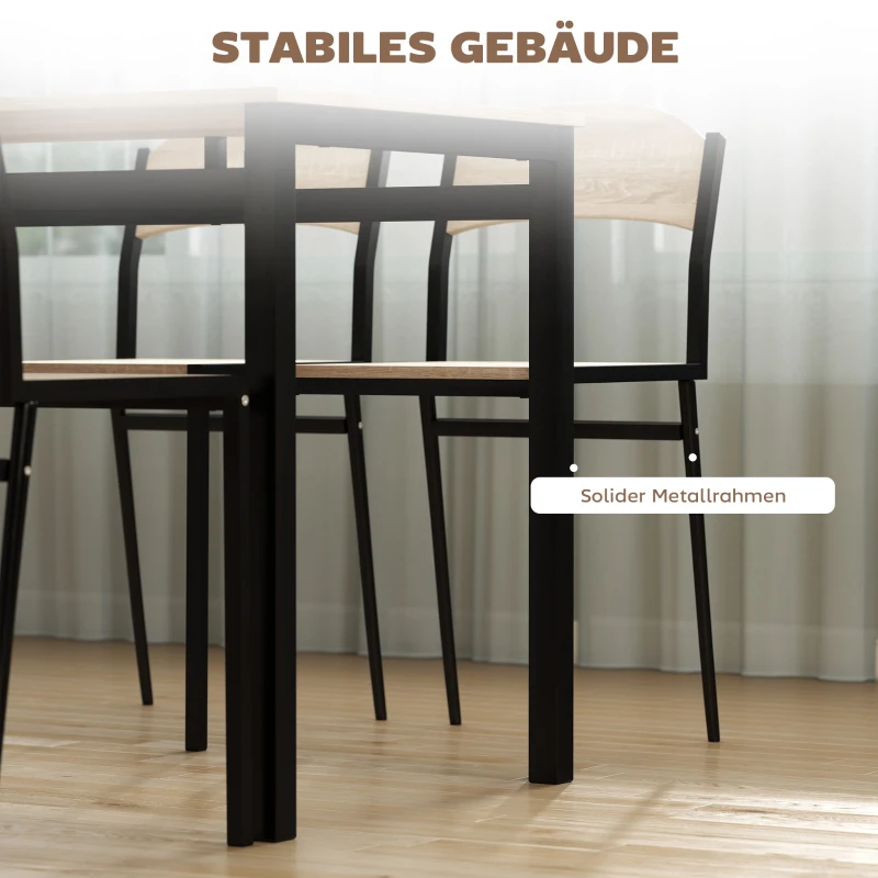 HOMCOM 5-teilige Essgruppe, Esstisch mit 4 Stühlen, platzsparendes Küchentisch-Set, Sitzgruppe für Esszimmer, Küche, Schwarz