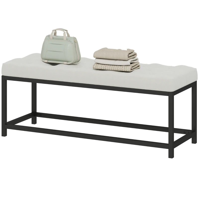 HOMCOM Banco Pie de Cama Tapizado en Terciopelo Diseño Capitoné Base de Metal para Dormitorio Entrada Salón Crema