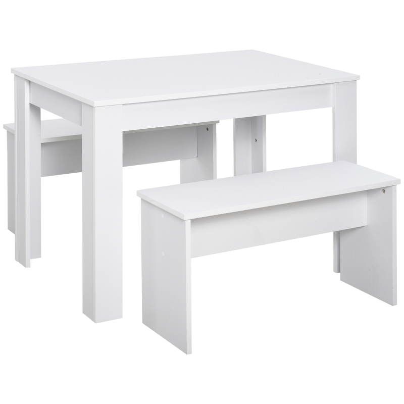 HOMCOM Essgruppe mit 2 Bänken Industriestil, Esszimmergarnitur Sitzgruppe Tischgruppe, Weiß, 110x70x75 cm (Tisch), 86x30x44,8 cm (Bank)