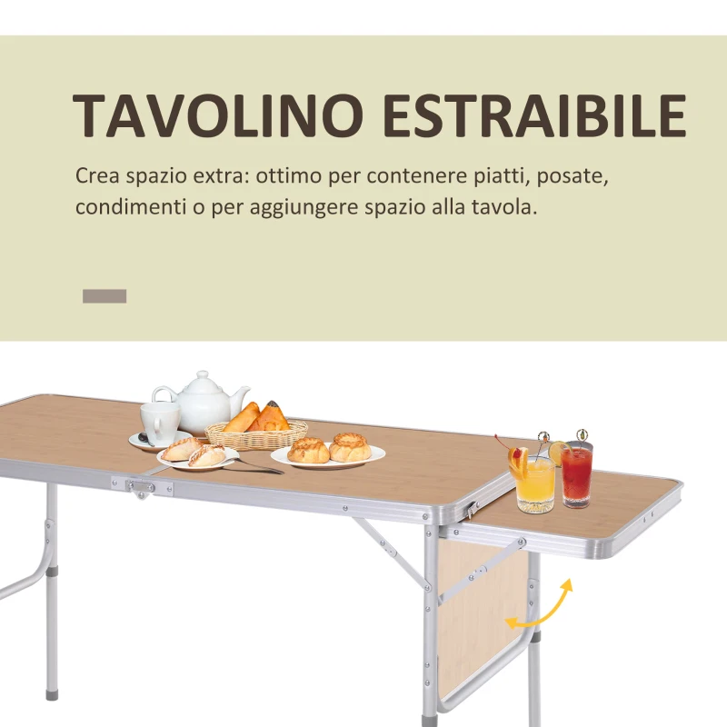 Outsunny Tavolo Pieghevole da Campeggio 5Kg, Facile da Trasportare, con Pannello Estraibile 120cm x 60cm x 40/70cm