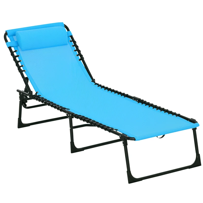 Outsunny Șezlong Pliabil cu Spătar Reglabil, Cadru din Oțel și Material Textil Tip Plasă, 189x58x30 cm, Albastru