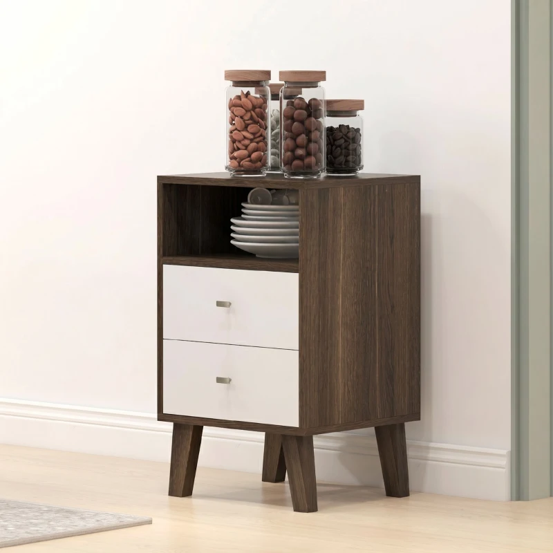 HOMCOM Set de 2 noptiere moderne pentru dormitor cu 2 sertare și spațiu deschis, 40x34x64cm, gri