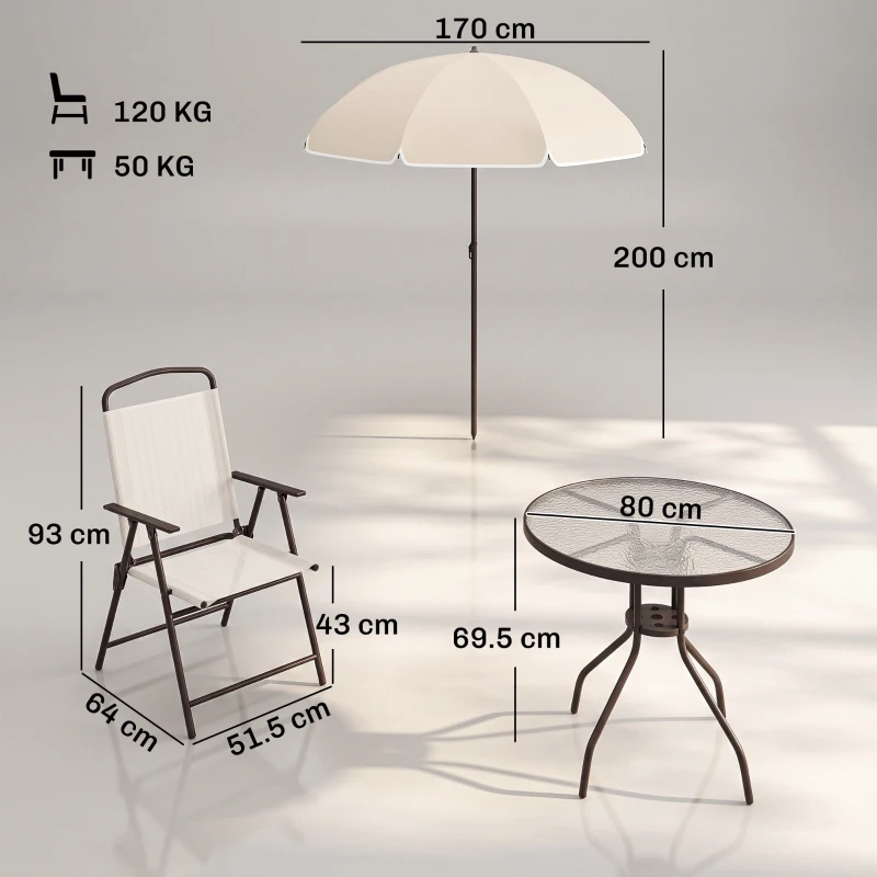 Outsunny Set Tavolo e Sedie da Giardino, 6 Pezzi con Ombrellone, Crema
