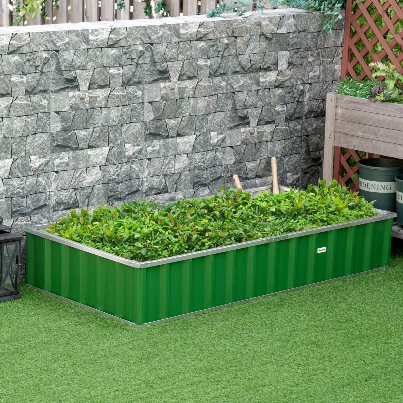 Outsunny Carré potager de jardin modulable, montage sans outils, gants fournis 174 x 90 x 30 cm acier galvanisé vert