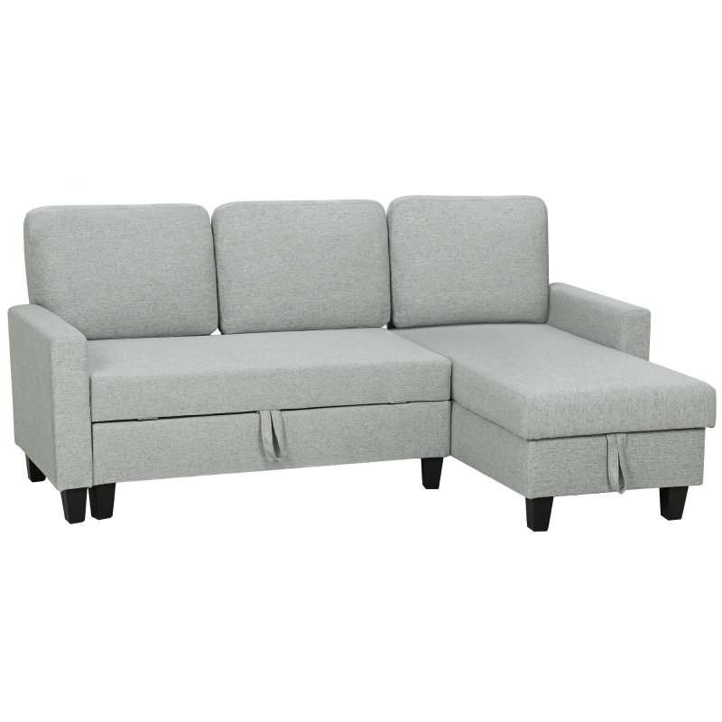 HOMCOM Sofá-Cama Chaise Longue de 3 Lugares Chaise Longue Reversível Ambos Lados com Armazenamento com Capas Removíveis 197x129x85 cm Cinza