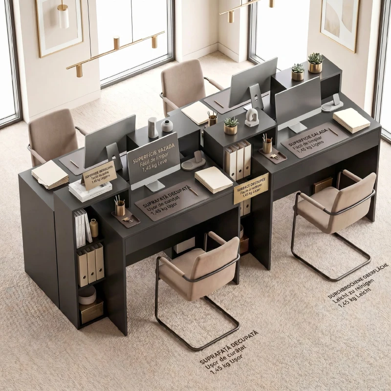 HOMCOM Birou modern compact, birou calculator cu 3 rafturi deschise și sertar mare, birou cu bibliotecă din lemn, pentru birou, studiu și lucrat de acasă, 100x40x90cm, negru