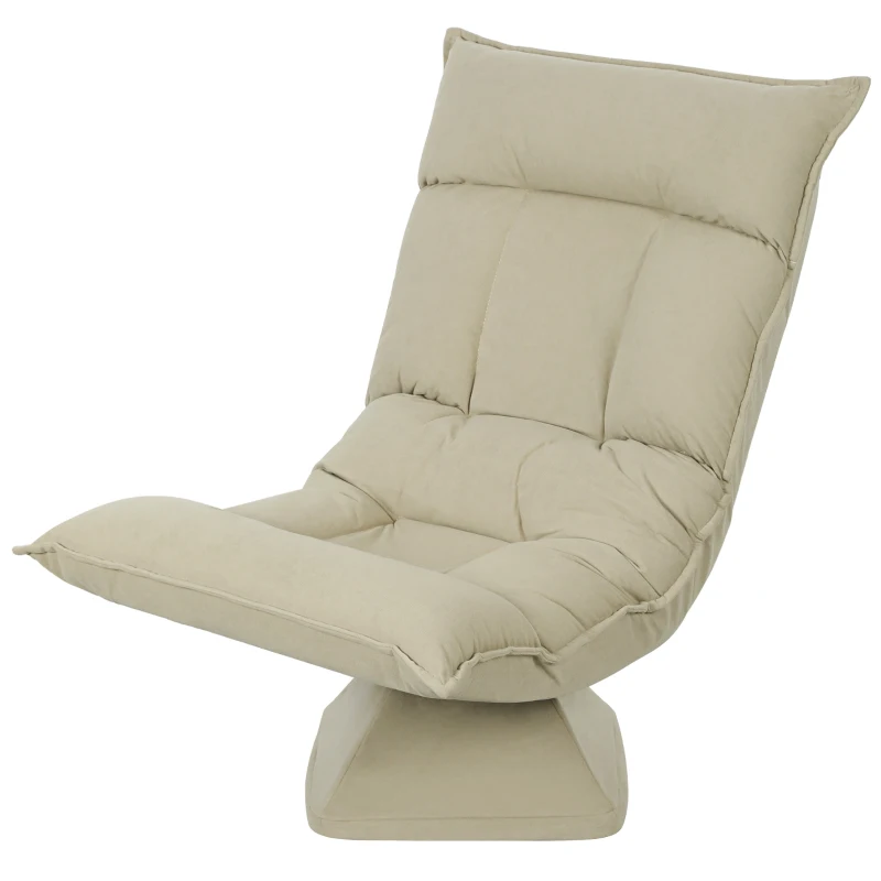HOMCOM Chaise de sol pivotante à 360°, fauteuil pliable en velours avec dossier réglable 5 positions, 70x62x95cm, beige