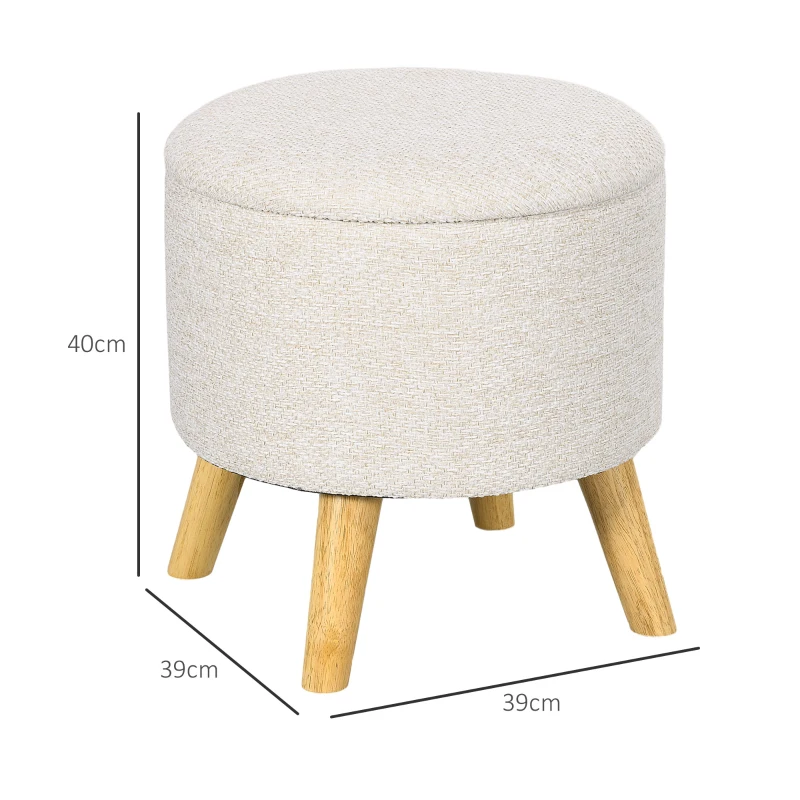 HOMCOM Pouf rond repose-pieds tabouret avec coffre de rangement pieds en bois design moderne crème
