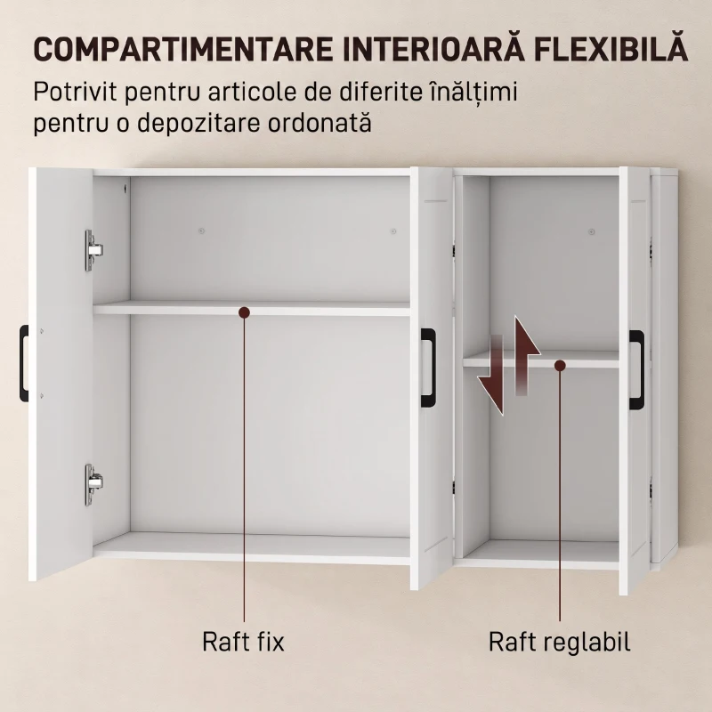 HOMCOM Dulap Baie Da Perete Con 3 Uși E Raft Reglabil, Alb