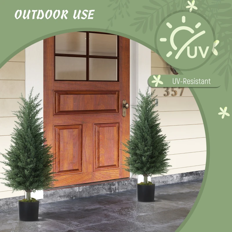HOMCOM Artificial Cypress Tree, 90 cm Fake Cypress Tree with Plastic Pots, UV-Resistant Faux Plants for Garden Front Porch Decoration, 2 Pack