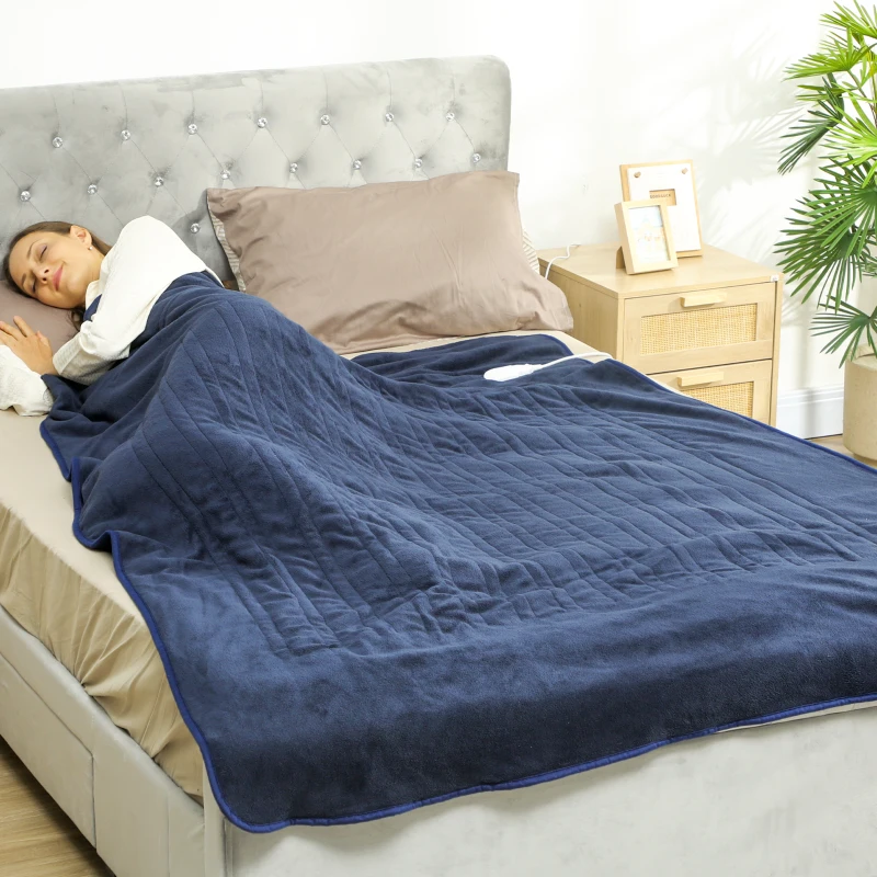 HOMCOM Manta Elétrica Grande Manta Térmica Sofá de Coralina com 10 Níveis de Temperatura e Temporizador 180x130 cm Azul