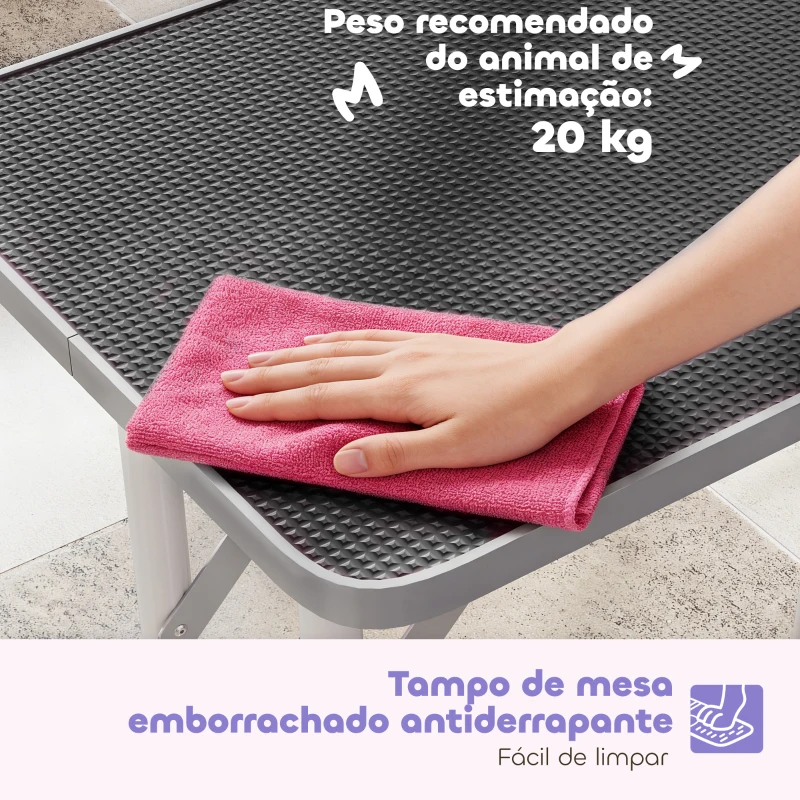 PawHut Mesa de Tosquia Dobrável para Cães com Tampo Antiderrapante e Braço Ajustável, 81 x 48,5 x 80 cm, Preta