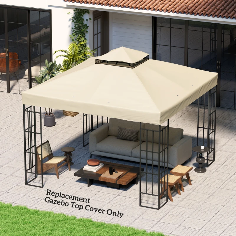Outsunny Copertura per Gazebo da Giardino 3x3m, Tetto Sostitutivo UPF30+ a 2 Livelli in Poliestere, Crema