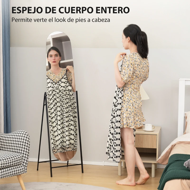 HOMCOM Espejo de Cuerpo Entero Arqueado 160x40 cm sin Marco Soporte de Metal Espejo de Pie o Apoyado en la Pared Negro