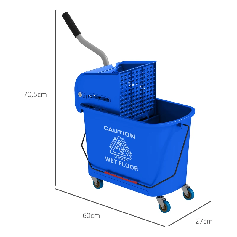 HOMCOM Carrello per Pulizie in Plastica PP da 20L con Secchio e Strizzatore, 60x27x70.5 cm, Blu