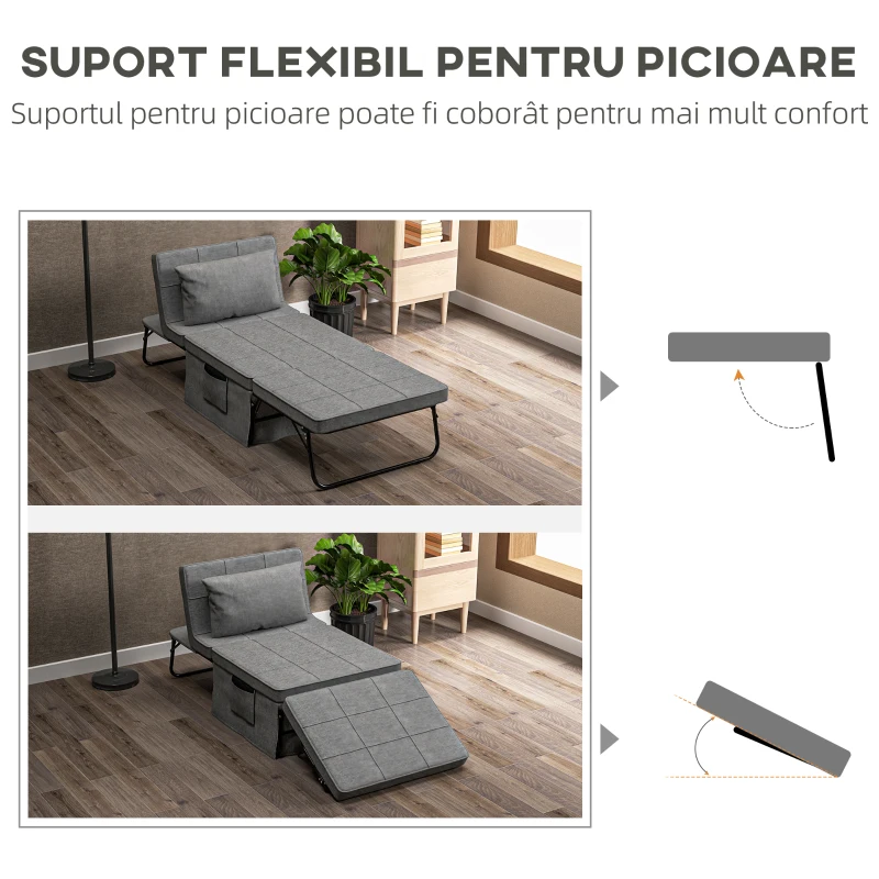 HOMCOM Taburet Extensibil Multifuncțional 4 în 1 cu Spătar Reglabil pe 5 Niveluri, Gri(m-6)