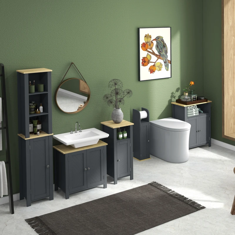 kleankin Dulap de baie cu 3 rafturi din MDF și PAL, cu raft interior reglabil, 60x30x80,5 cm(m-2)