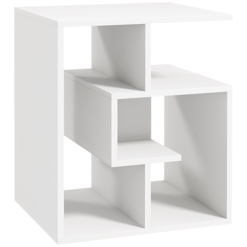 HOMCOM Mesita Auxiliar Mesa Auxiliar Blanca Mesa de Centro con Estantes de Almacenamiento para Salón Dormitorio 45x40x55 cm