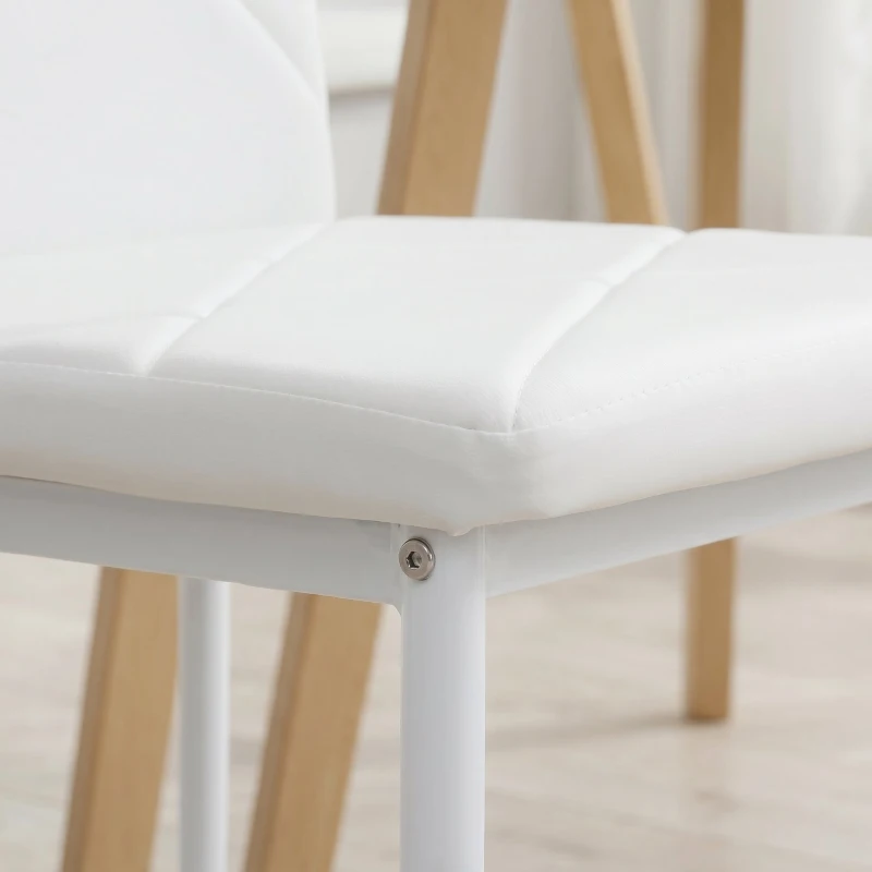HOMCOM Set de 2 Scaune de Dining Moderne cu Spătar Înalt din Piele Ecologică și Oțel, 41x50x97 cm, Alb
