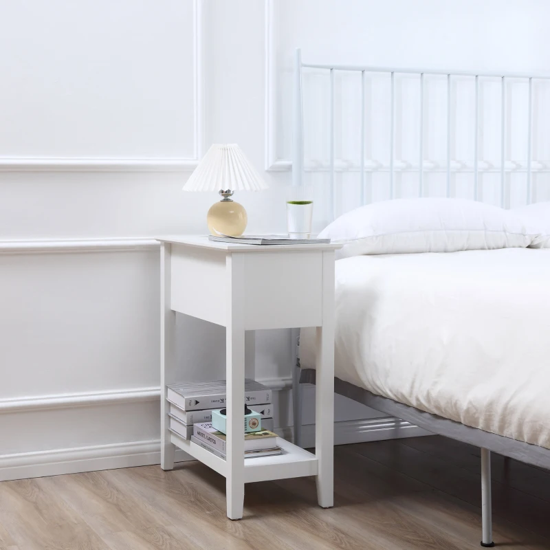 HOMCOM Mesa de Apoio com Tampa Abatível Prateleira de Armazenamento e Orifício para Cabos Oculto 60,5x32,5x70cm Branco