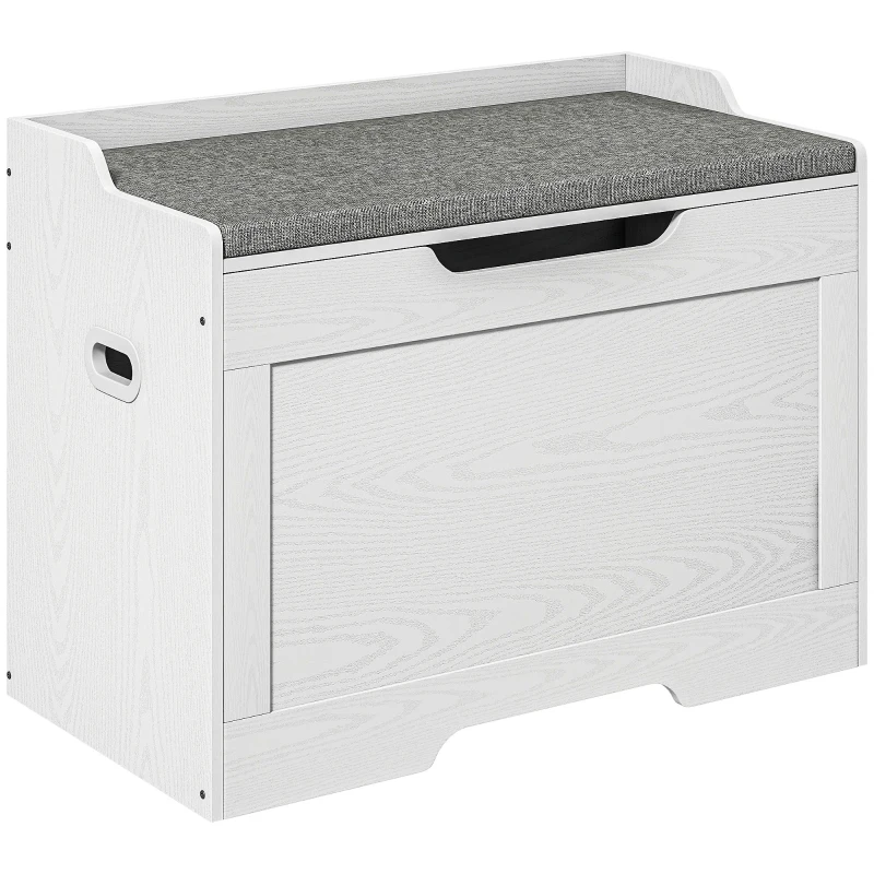 HOMCOM Panca Contenitore da 103L Multifunzione in Legno con Cuscino in Tessuto, 75x40x56cm, Bianco
