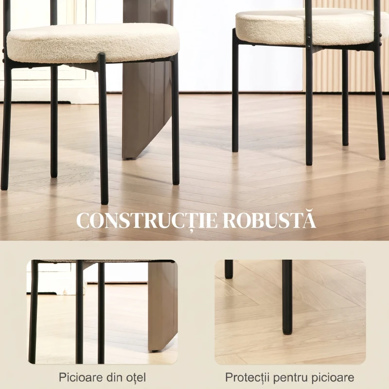 HOMCOM Set 2 Scaune de Dining Moderne din Tesătură Sherpa, Bej