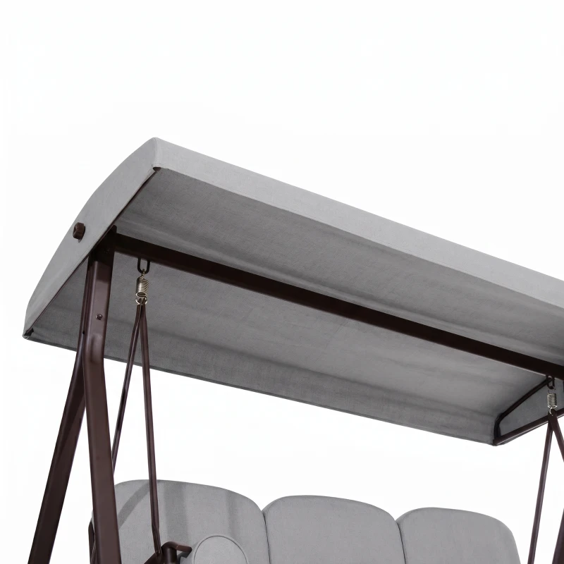 Outsunny 3 Seater Canopy Swing Chair, Outdoor Garden Swing Seat with Adjustable Canopy, Cushions and Cup Trays, Steel Frame, Light Grey