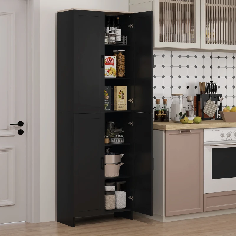 HOMCOM Alacena de Cocina Armario de Almacenaje Multifuncional con 4 Puertas y Estantes Ajustables 60x30x170,5 cm Negro