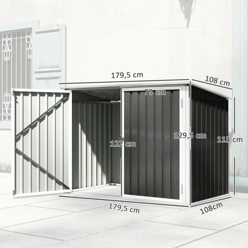 Outsunny Cache Poubelle Double Abri de Jardin 2 Poubelles de 240L Couvercle Lié par Chaînes Vérins à Gaz 179,5x108x129,5cm Gris