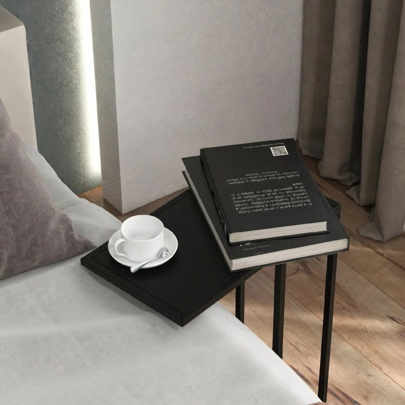 HOMCOM Măsuță de Cafea Înaltă și Industrială în Formă de C din Oțel, 46x26x60 cm, Negru
