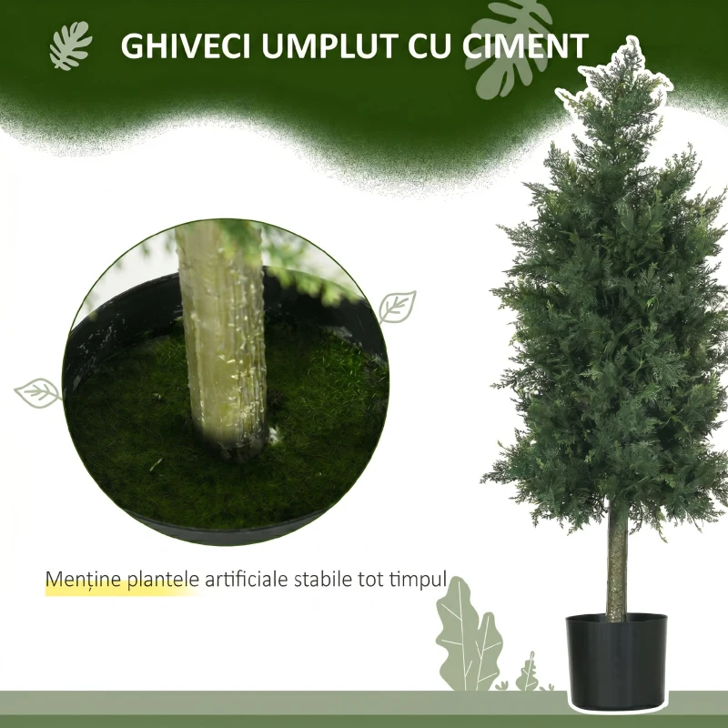HOMCOM Set 2 Plante Artificiale de Cedru din PE cu Ghiveci din Plastic PP, din Oțel și Ciment, 38x12,5x90 cm, Verde