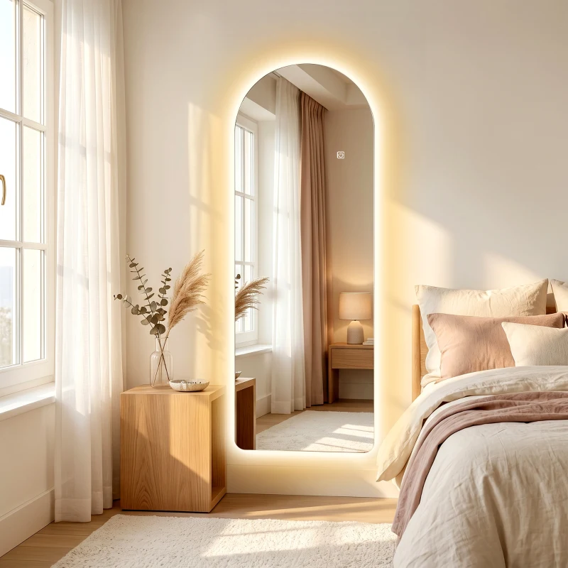 HOMCOM Specchio da Parete ad Arco con Illuminazione LED Regolabile e Controllo Touch, in Vetro Temperato, 40x3x120 cm