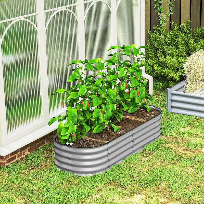 Outsunny Hochbeet Pflanzenbeet, modulares Hochbett, geschützte Kanten, Design ohne Boden,  150 x 62 x 30 cm, Silber
