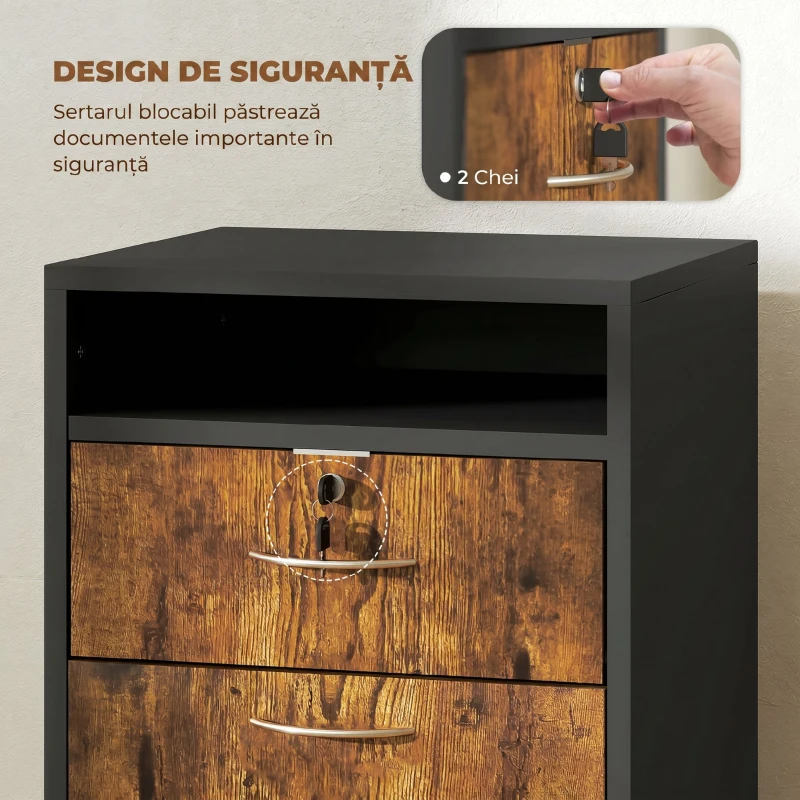 HOMCOM Mobile per Ufficio con Ripiano Aperto, Cassetto con Serratura e Armadietto, 40x35x60 cm, Marrone