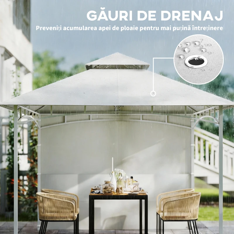 Outsunny Gazebo de grădină 3x3 m din metal cu perdele, buzunare pentru depozitare și cârlig de tavan, alb crem