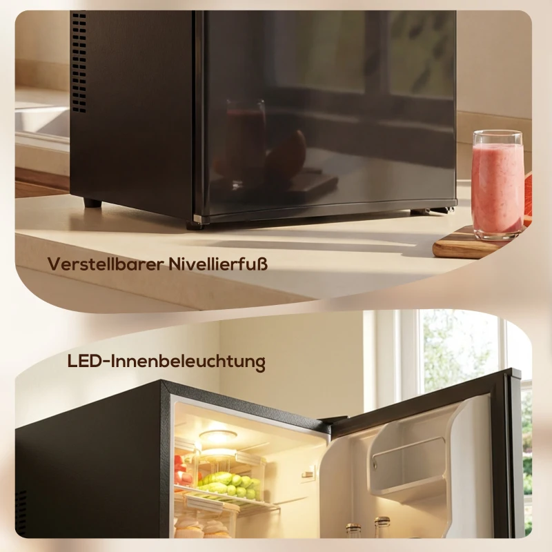 HOMCOM Mini Kühlschrank 44L/46 Dosen Kleiner Kühlschrank mit einstellbarem Thermostat 43 x 51 x 51,3 cm, Schwarz