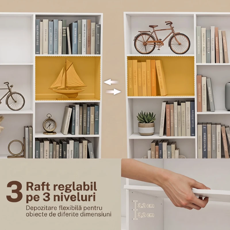 HOMCOM Bibliotecă cu Polițe Reglabile și Sistem Anti-Răsturnare din PAL, 149 x 23,6 x 188 cm, Albă