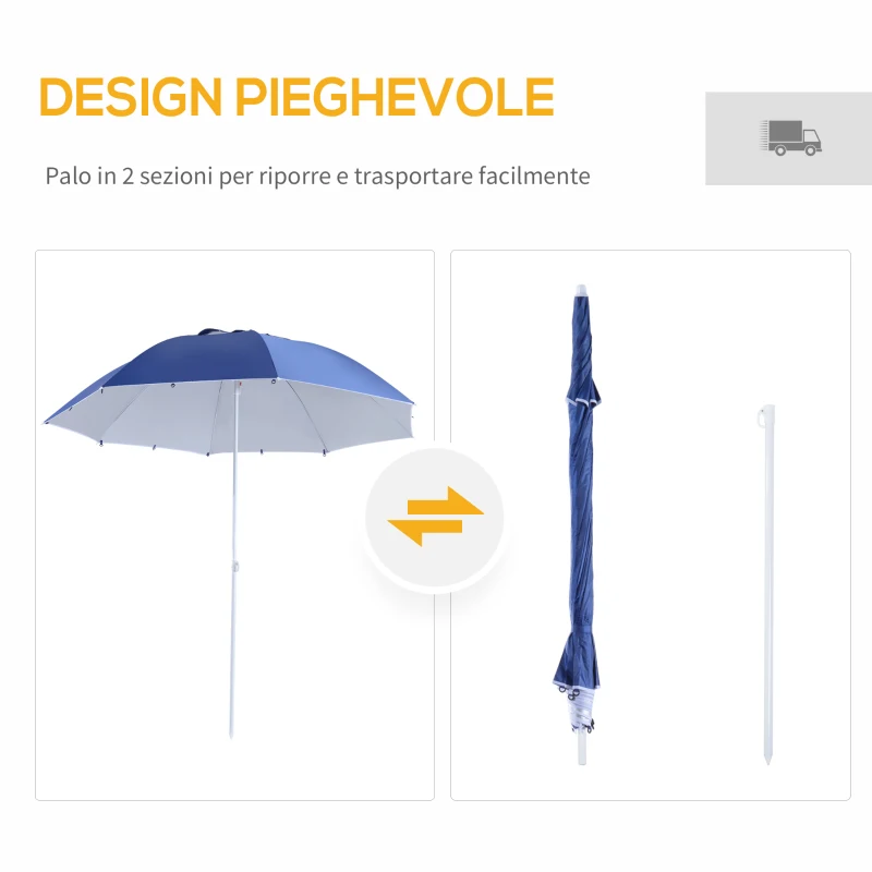 Outsunny Ombrellone Tenda Parasole 2 in 1 con Protezione UV 50, in Poliestere e Ferro, 2x2.2 m, Blu
