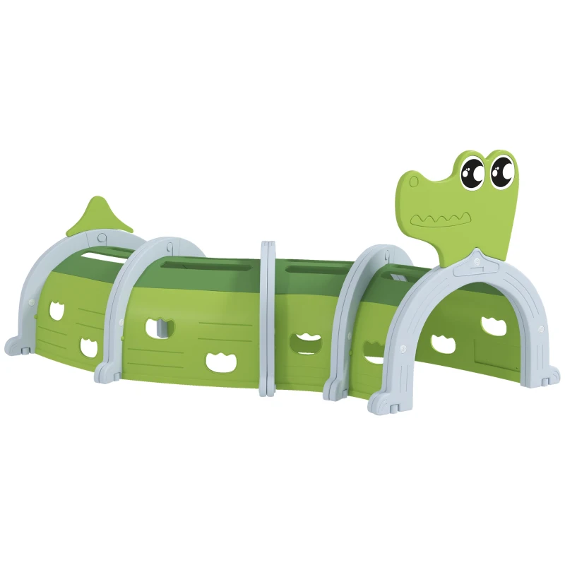 AIYAPLAY Tunel pentru Copii 3-6 Ani în Formă de Crocodil, Joacă pentru Interior și Exterior, din Plastic, Verde