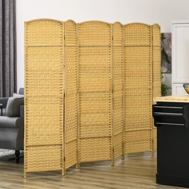 HOMCOM Biombo Dobrável de 6 Painéis Divisor de Ambientes 270x180 cm Ecrã de Privacidade de Polipropileno Madeira