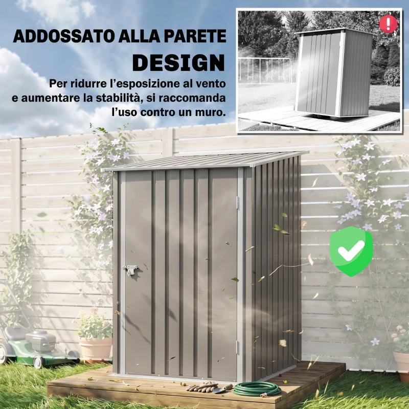 Outsunny Casetta Porta Attrezzi 0.92m² in Acciaio Zincato con Tetto Inclinato e Serratura, 100x103x160 cm, Marrone