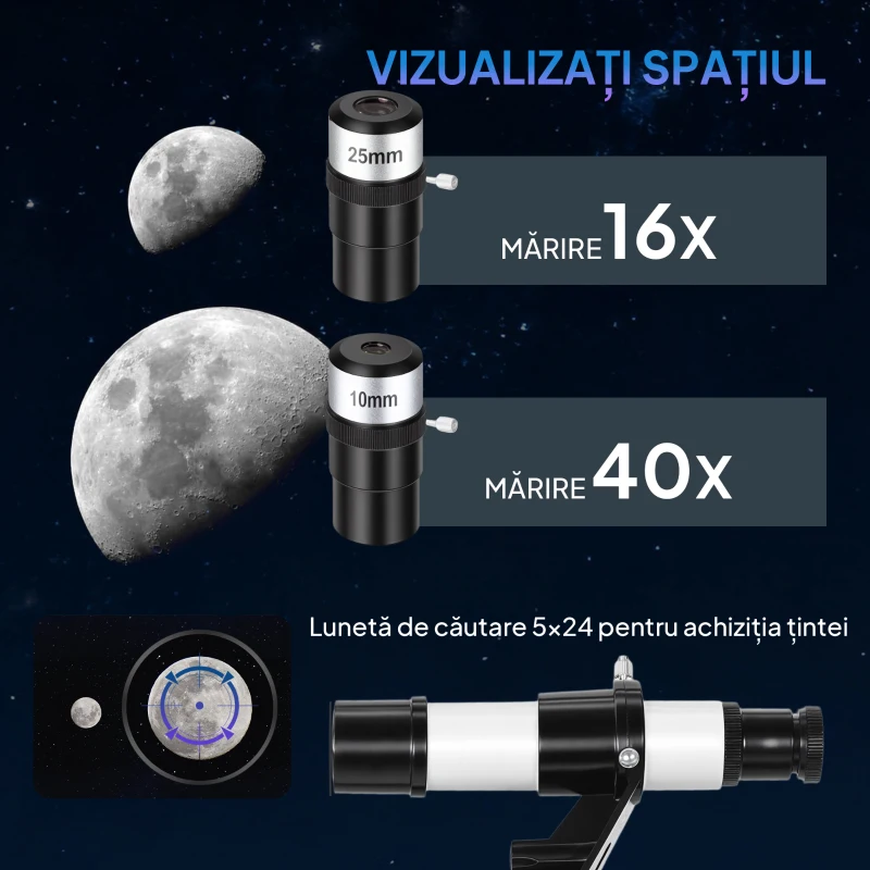 Outsunny Telescop Astronomic 70mm cu 2 Lentile Oculare și Adaptor Smartphone, 80x80x135 cm, Alb și Negru
