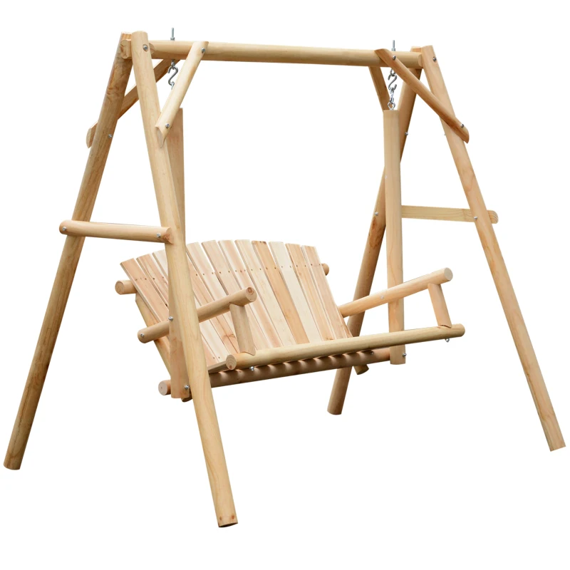 Outsunny 2 Seater Wooden Garden Swing Chair, Larch Wood Porch Swing Seat Bench Lounger for Outdoor Patio Garden, 300kg Capacity