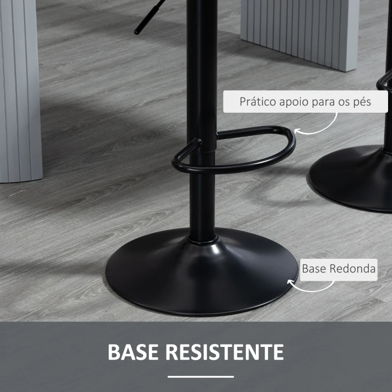 HOMCOM Conjunto de Bancos de Bar Estofados em PU Bancos Altos de Sala de Jantar com Altura Ajustável 46,5x51x86-106 cm Cinzento