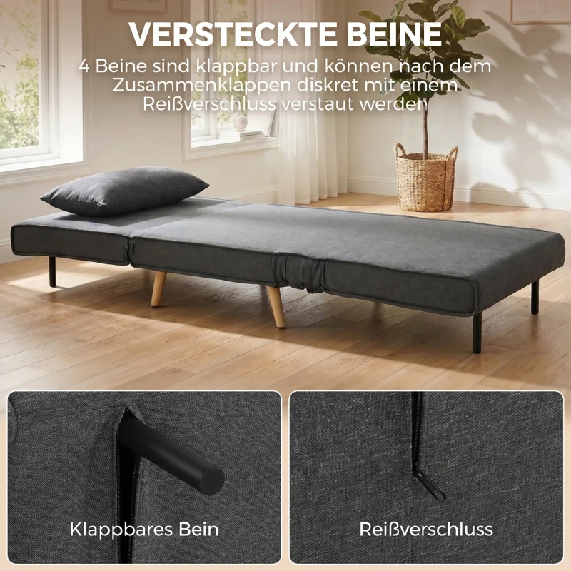 HOMCOM 3-in-1 Faltbarer Schlafstuhl, Schlafsessel aus Leinenoptik mit verstellbarer Rückenlehne und dicker Polsterung, Grau
