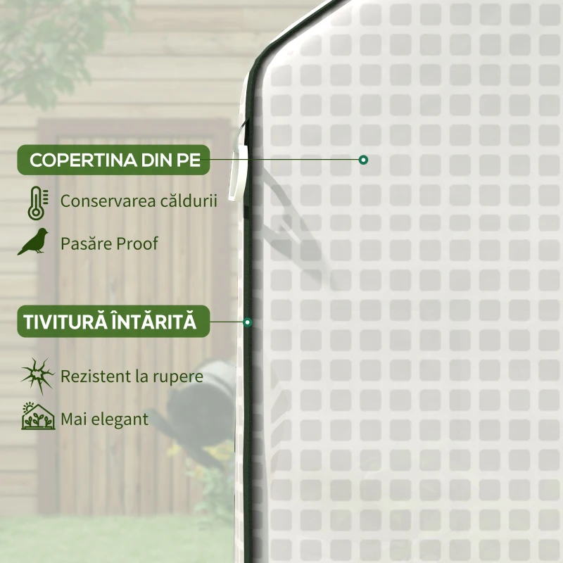 Outsunny Copertină de înlocuire pentru seră, model Walk-in PE, cu ușă rulantă și ferestre, 140 x 143 x 190 cm, verde