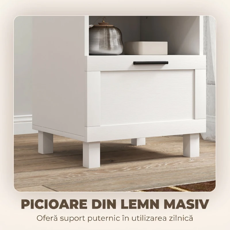 HOMCOM Noptieră Modernă Minimalistă cu Sertar și Raft Deschis, din Lemn, 45x38x50 cm, Alb și Lemn Natural